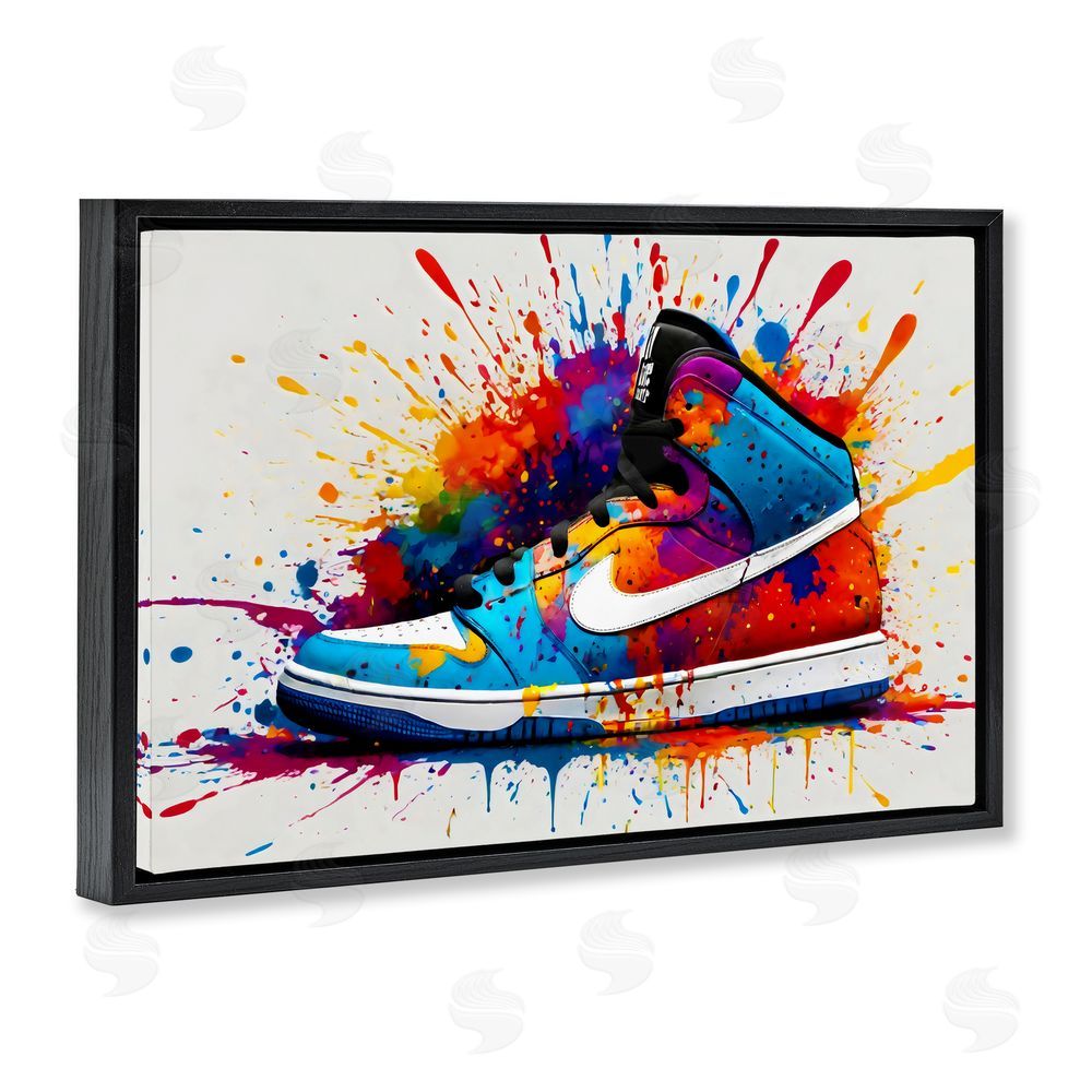Creative Studio Centric Sneaker Splash Black Floating Frame Canvas Wall Art Print