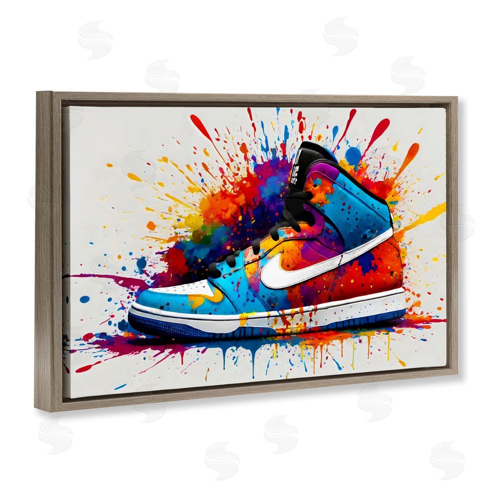 Creative Studio Centric Sneaker Splash Brown Floating Frame Canvas Wall Art Print