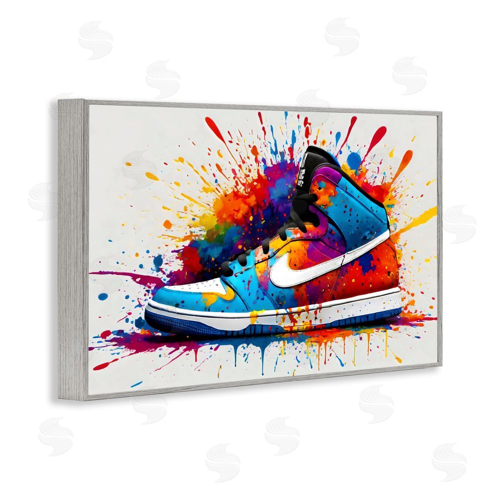 Creative Studio Centric Sneaker Splash Gray Framed Giclee Wall Art Print