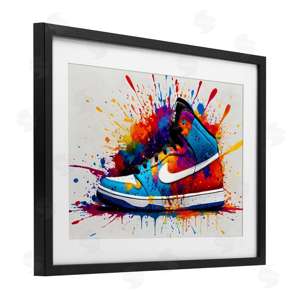 Creative Studio Centric Sneaker Splash Black Framed Print Under Glass Wall Art