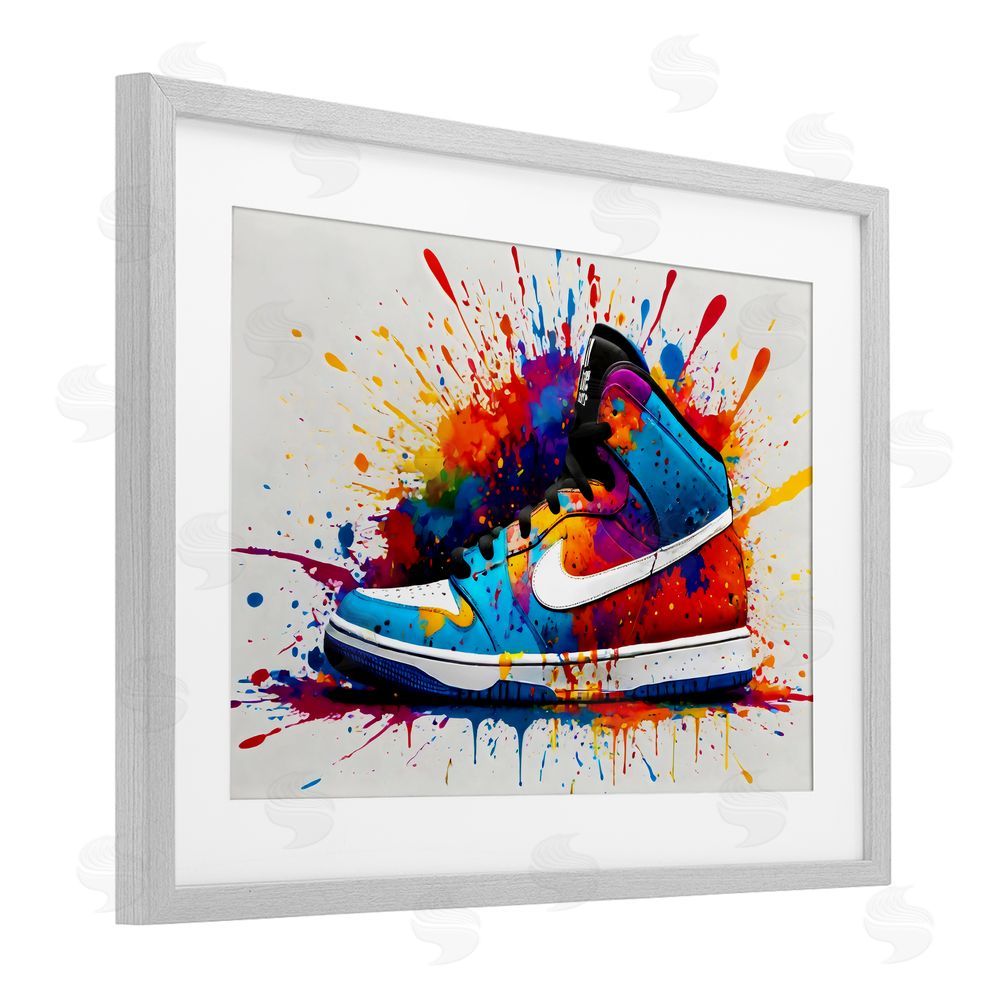 Creative Studio Centric Sneaker Splash Gray Framed Print Under Glass Wall Art