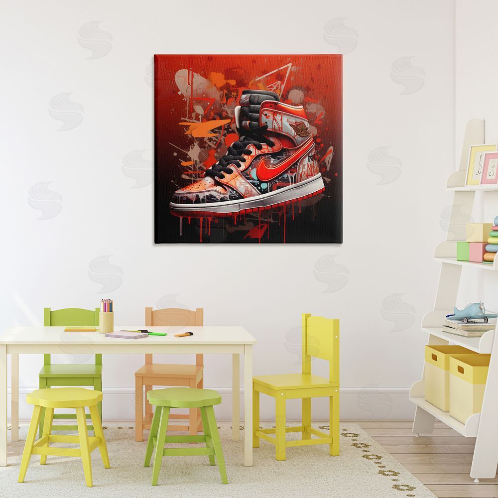 Creative Studio Shades Of Red Sneaker Stretched Canvas Wall Art Print in Room