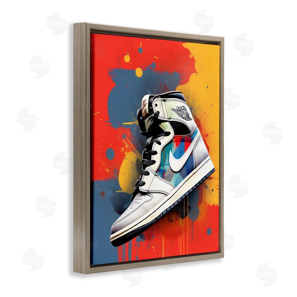 Creative Studio Shoe With Colorblock Background Brown Floating Frame Canvas Wall Art Print