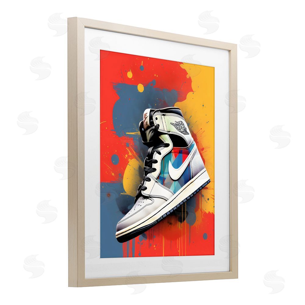 Creative Studio Shoe With Colorblock Background Brown Framed Print Under Glass Wall Art