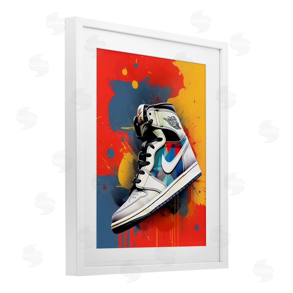 Creative Studio Shoe With Colorblock Background White Framed Print Under Glass Wall Art
