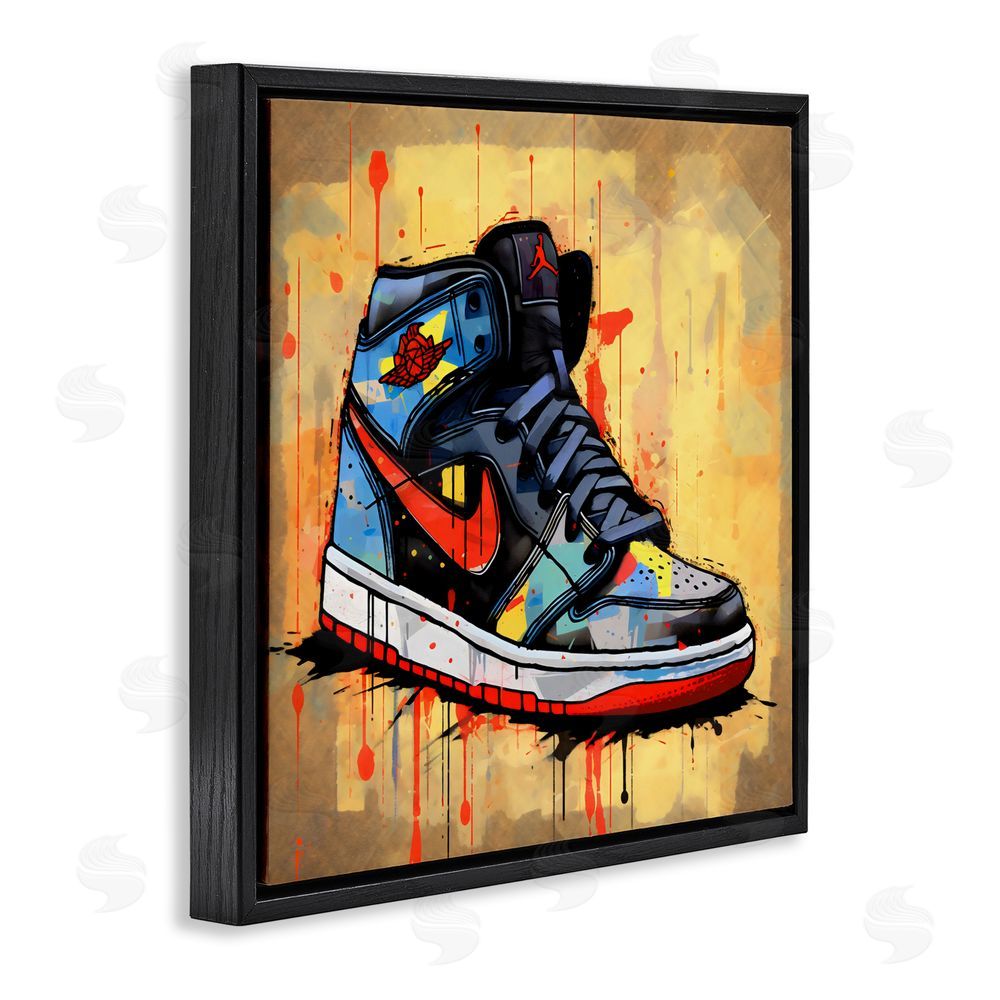 Creative Studio Sporty Sneaker Drips Black Floating Frame Canvas Wall Art Print