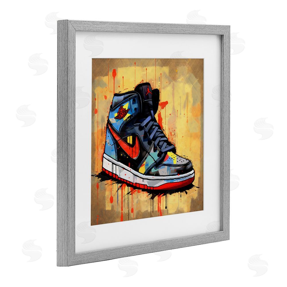 Creative Studio Sporty Sneaker Drips Gray Framed Print Under Glass Wall Art