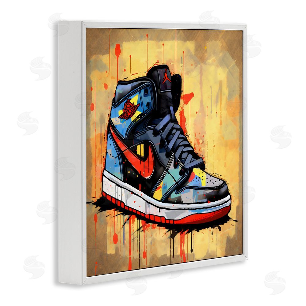 Creative Studio Sporty Sneaker Drips White Framed Giclee Wall Art Print