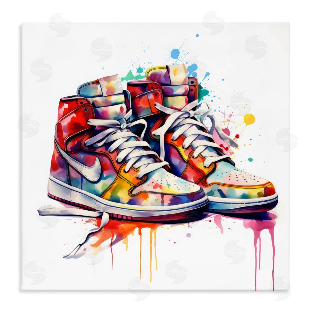 Creative Studio Sneakers with Watercolor Drip Stretched Canvas Wall Art Print