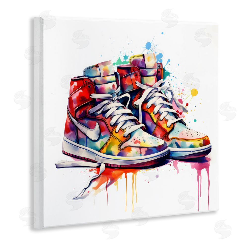 Creative Studio Sneakers with Watercolor Drip Wall Plaque Art Print