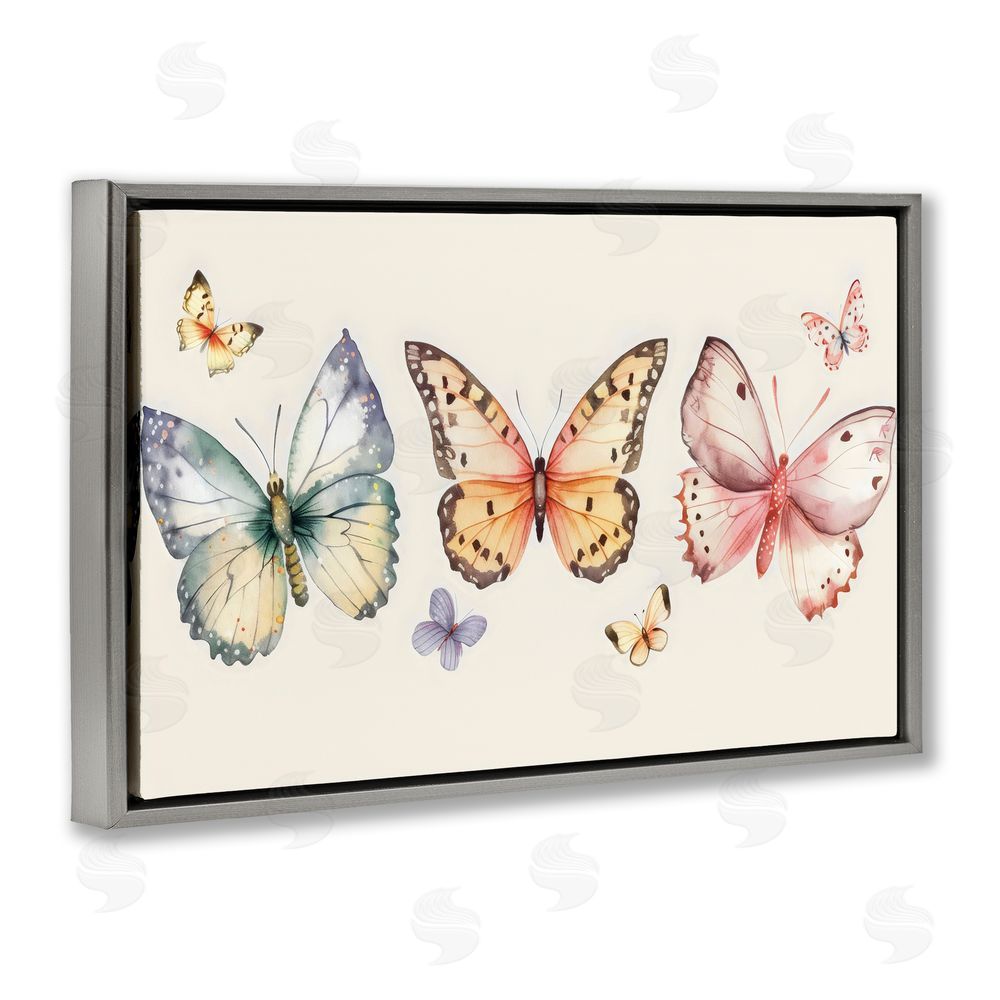 Creative Studio Graceful Butterfly Trio Gray Floating Frame Canvas Wall Art