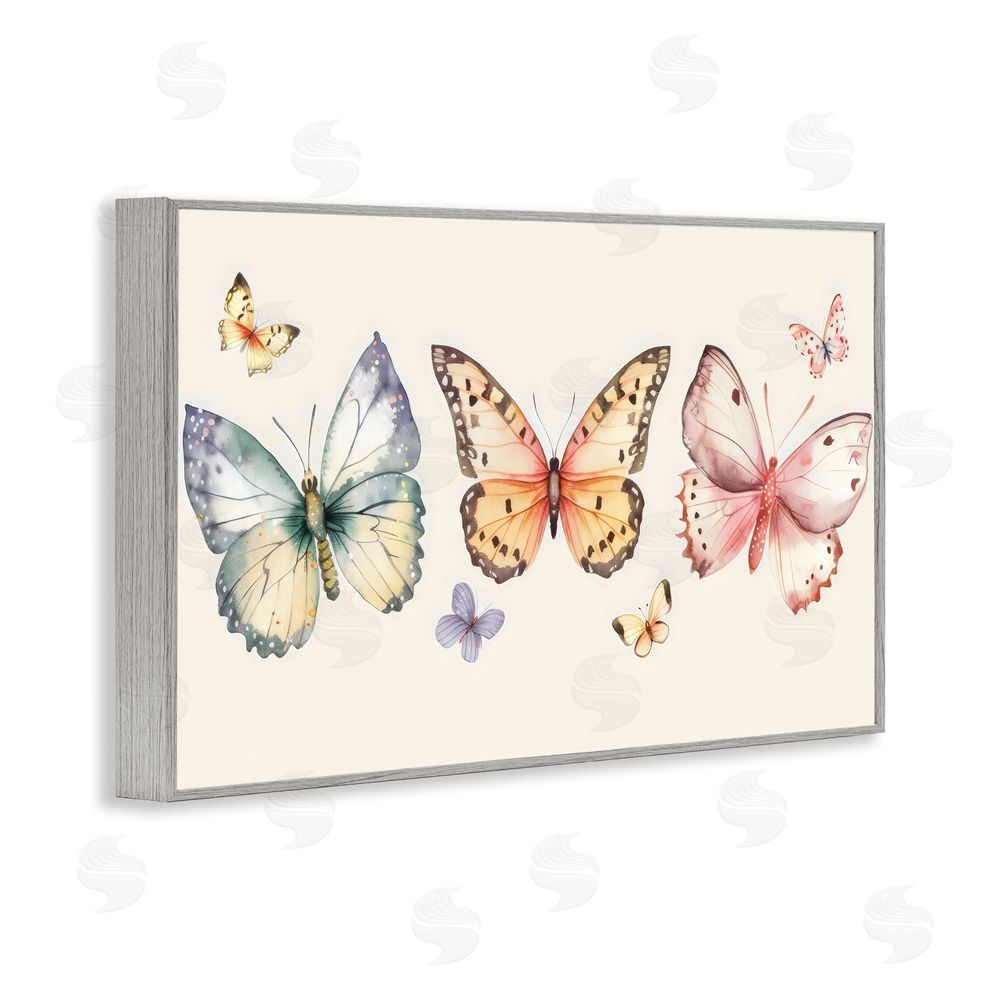 Creative Studio Graceful Butterfly Trio Gray Framed Giclee Wall Art Print
