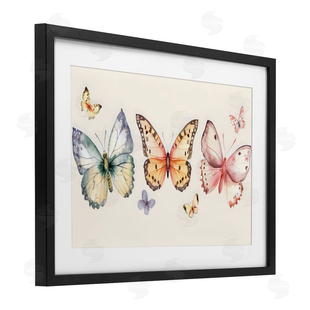 Creative Studio Graceful Butterfly Trio Black Framed Print Under Glass with Mat Wall Art