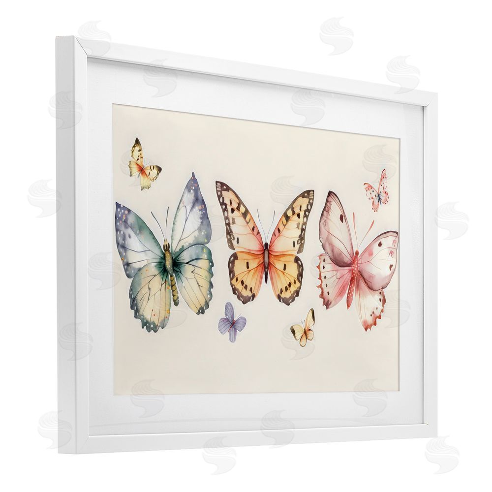 Creative Studio Graceful Butterfly Trio White Framed Print Under Glass with Mat Wall Art