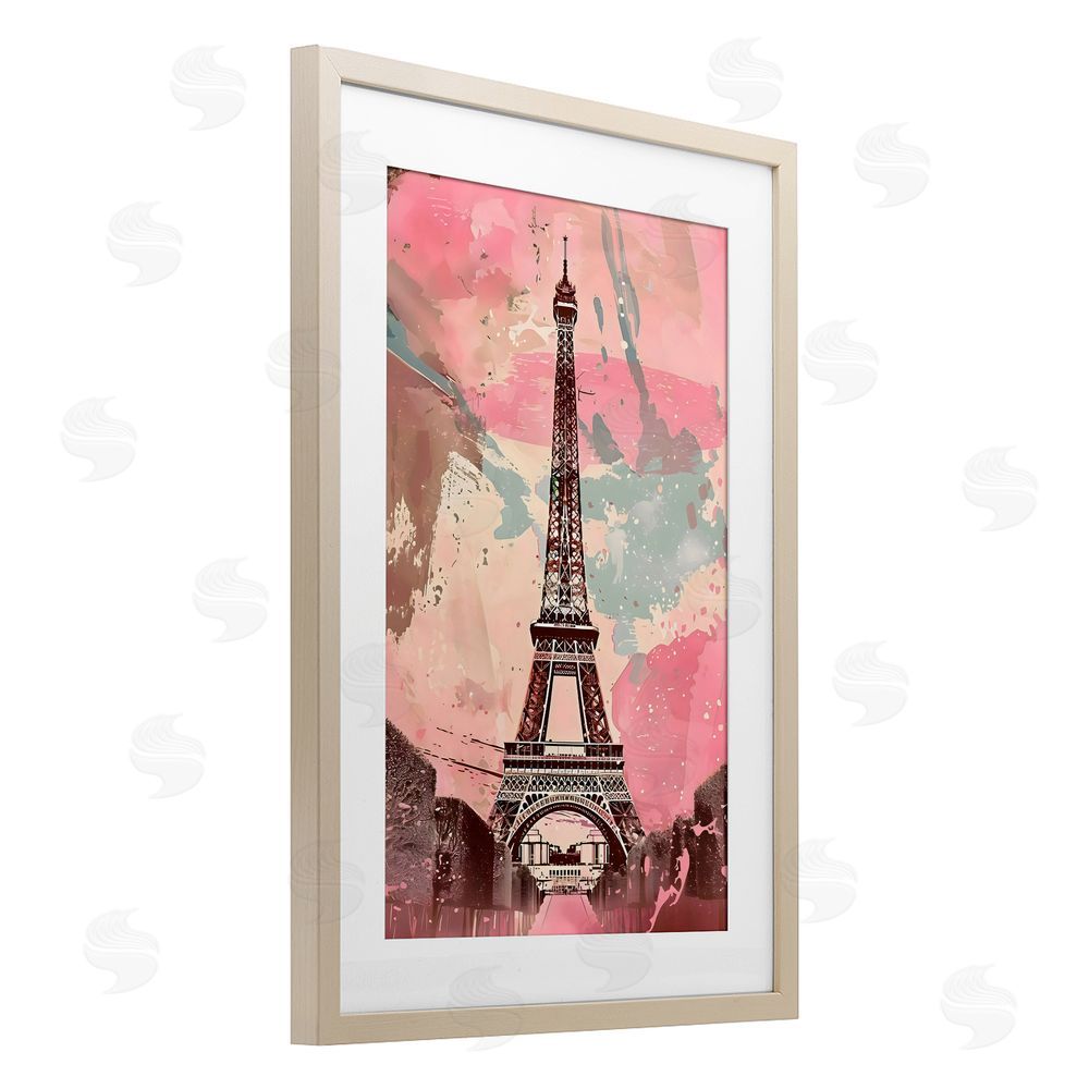 Creative Studio Parisian Tower Pink & Blue Brown Framed Print Under Glass Wall Art