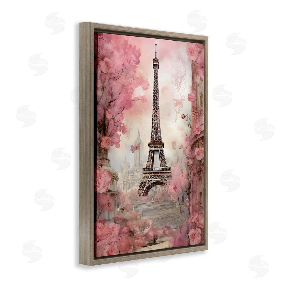Creative Studio Paris City View in Bloom Brown Floating Frame Canvas Wall Art Print