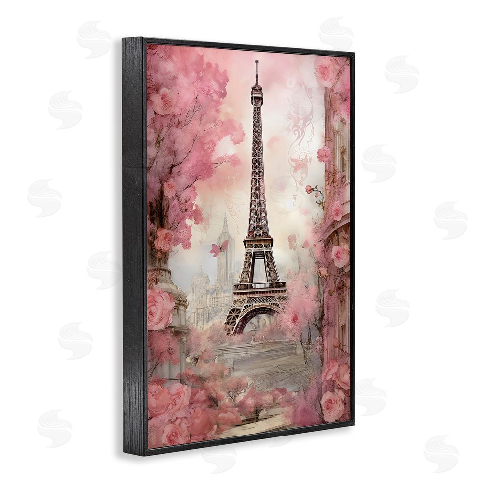 Creative Studio Paris City View in Bloom Black Framed Giclee Wall Art Print