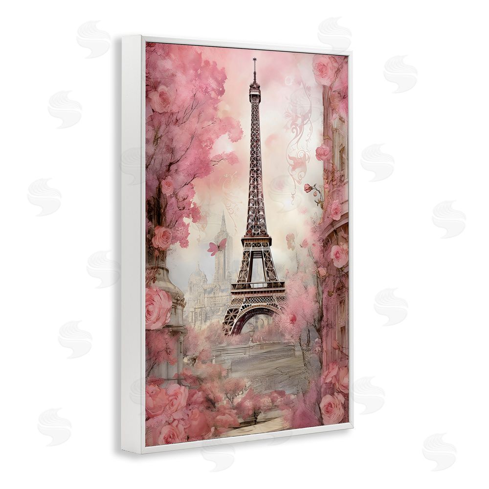 Creative Studio Paris City View in Bloom White Framed Giclee Wall Art Print