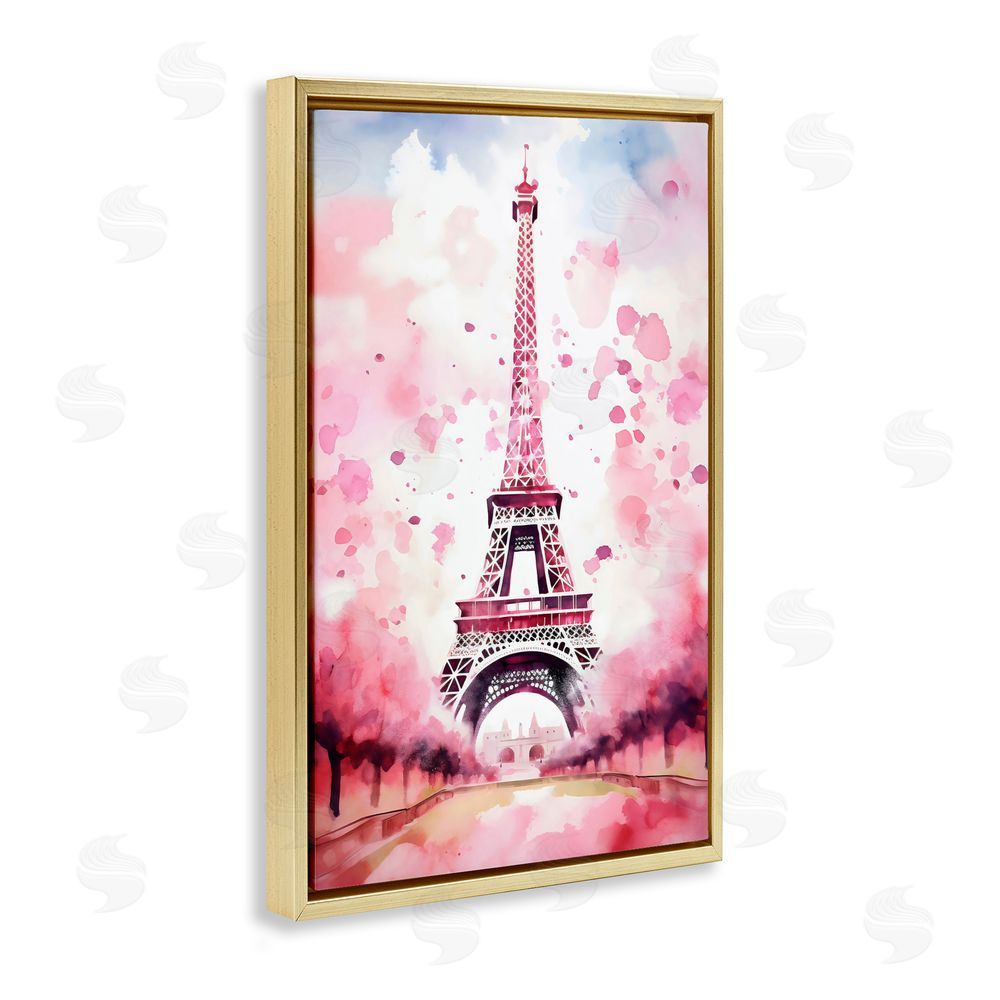 Creative Studio Blush Watercolor Eiffel Tower Gold Floating Frame Canvas Wall Art Print