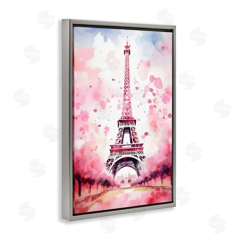 Creative Studio Blush Watercolor Eiffel Tower Gray Floating Frame Canvas Wall Art Print