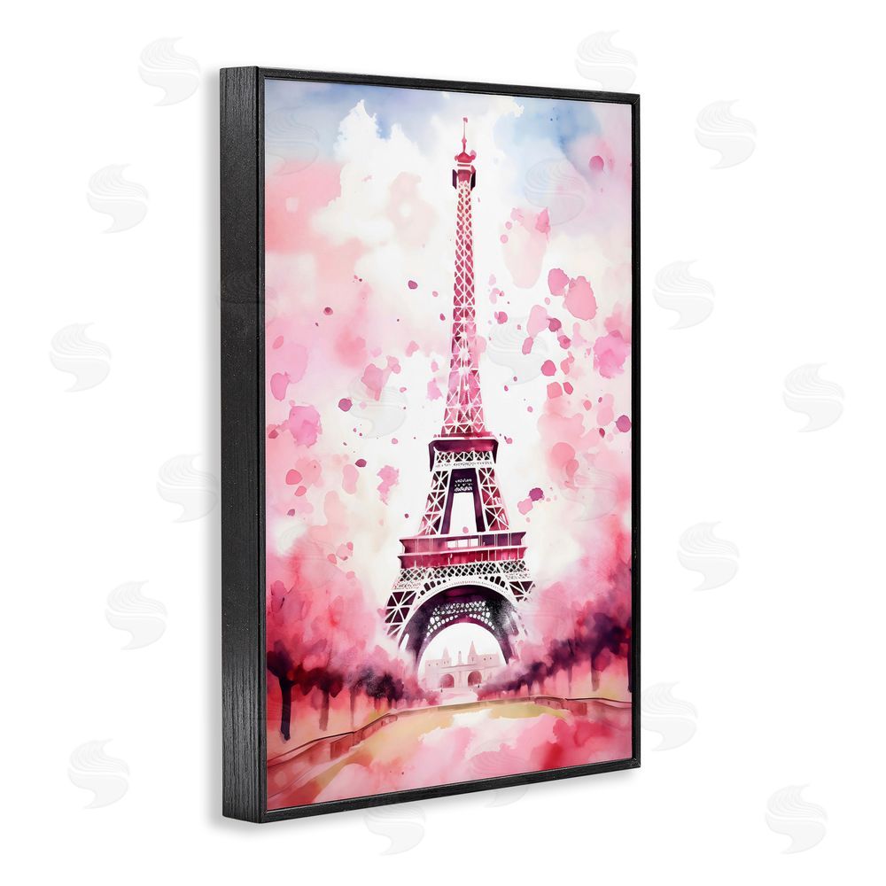 Creative Studio Blush Watercolor Eiffel Tower Black Framed Giclee Wall Art Print