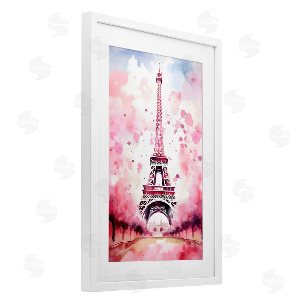 Creative Studio Blush Watercolor Eiffel Tower White Framed Print Under Glass Wall Art