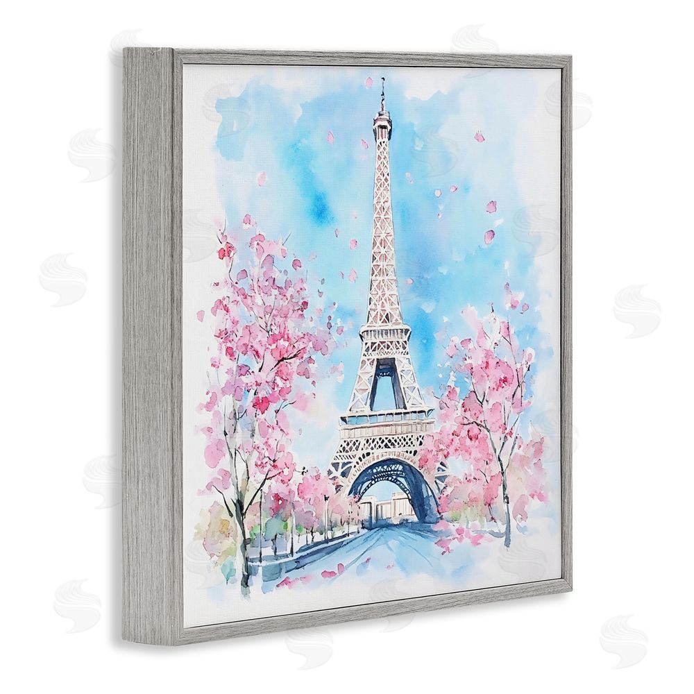 Creative Studio Eiffel Tower Cherry Blossoms Gray Framed Giclee Wall Art Print