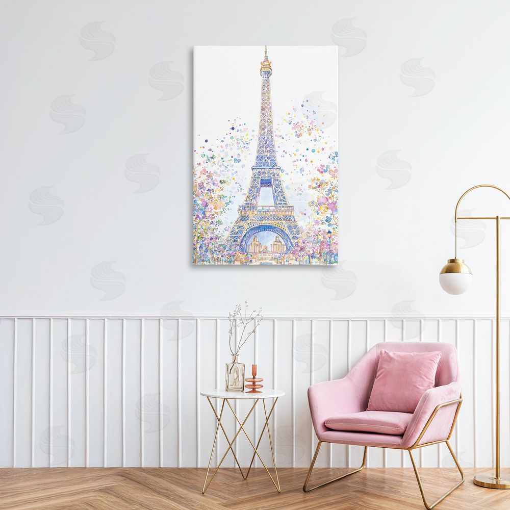 Creative Studio Colorful Eiffel Tower Stretched Canvas Wall Art in Room