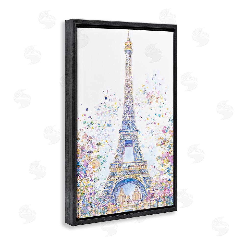Creative Studio Colorful Eiffel Tower Black Floating Frame Canvas Wall Art Print