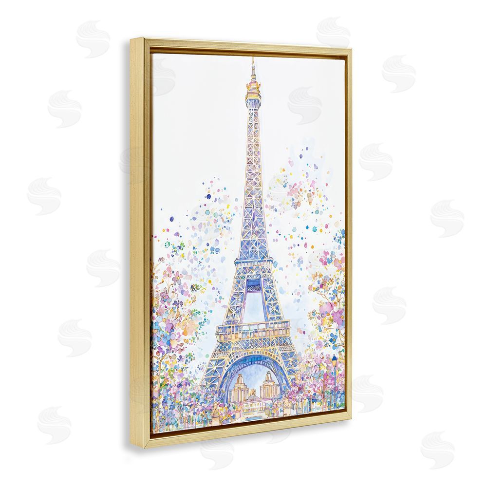 Creative Studio Colorful Eiffel Tower Gold Floating Frame Canvas Wall Art Print