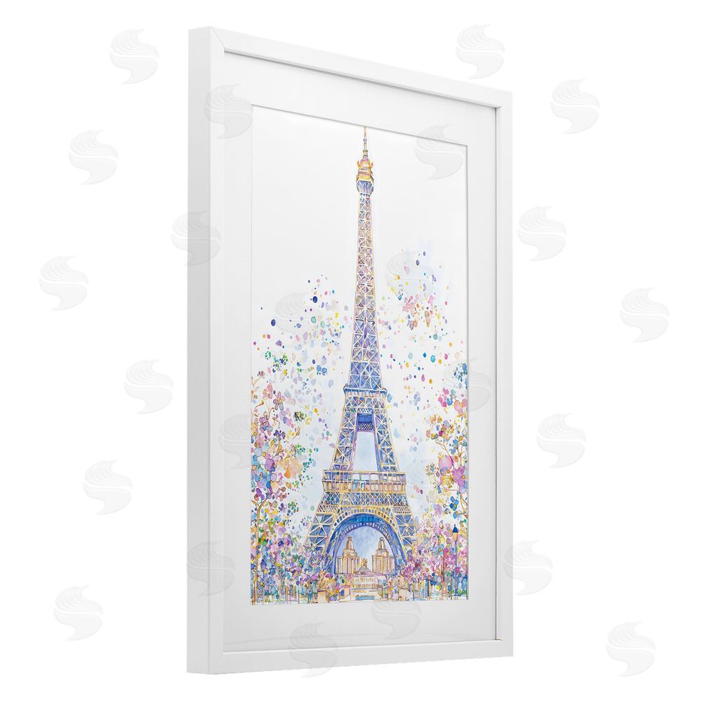 Creative Studio Colorful Eiffel Tower White Framed Print Under Glass Wall Art