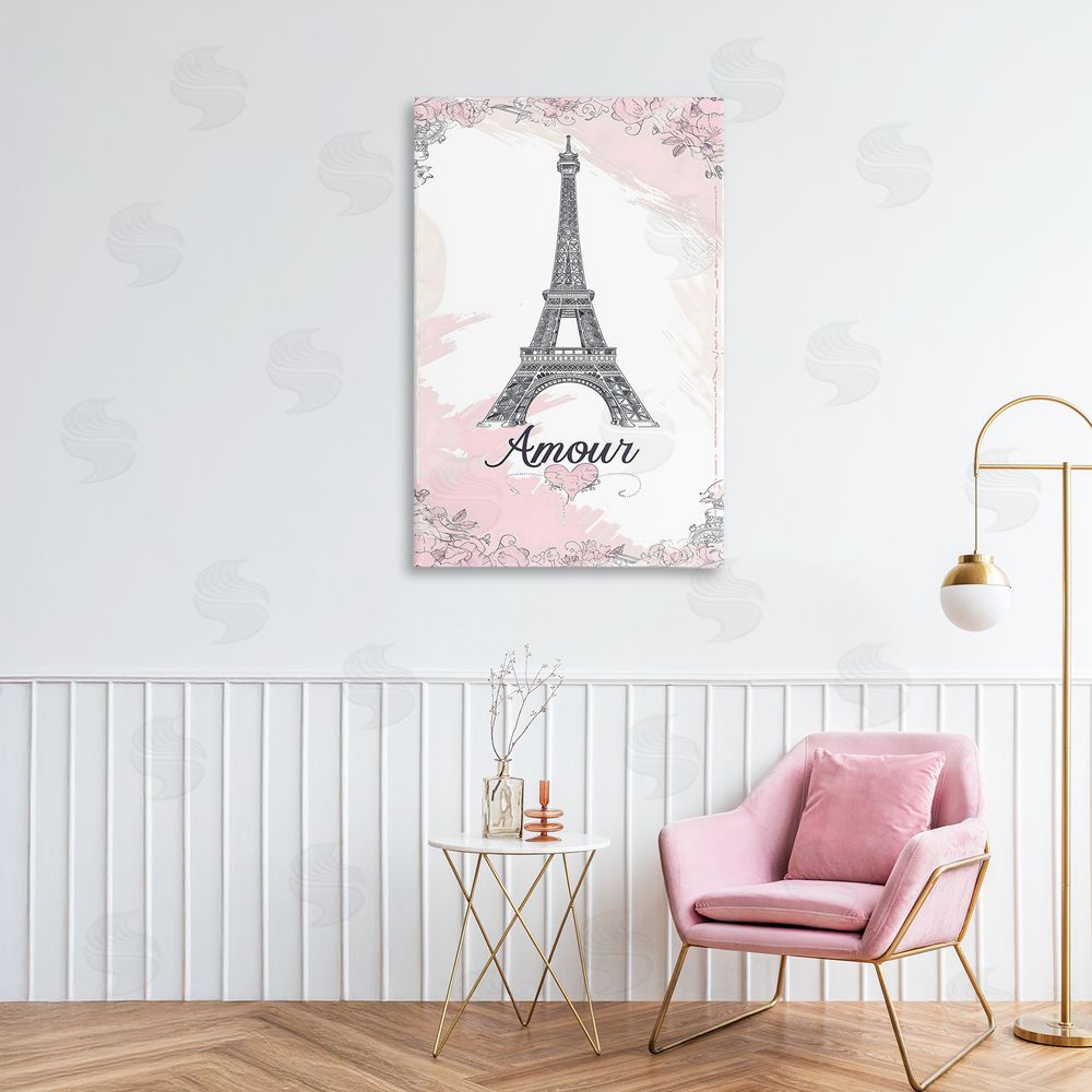 Creative Studio Amour Vintage Eiffel Tower Stretched Canvas Wall Art in Room