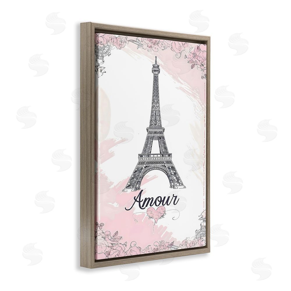 Creative Studio Amour Vintage Eiffel Tower Brown Floating Frame Canvas Wall Art Print
