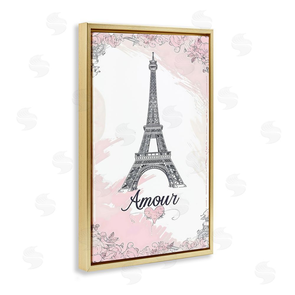Creative Studio Amour Vintage Eiffel Tower Gold Floating Frame Canvas Wall Art Print