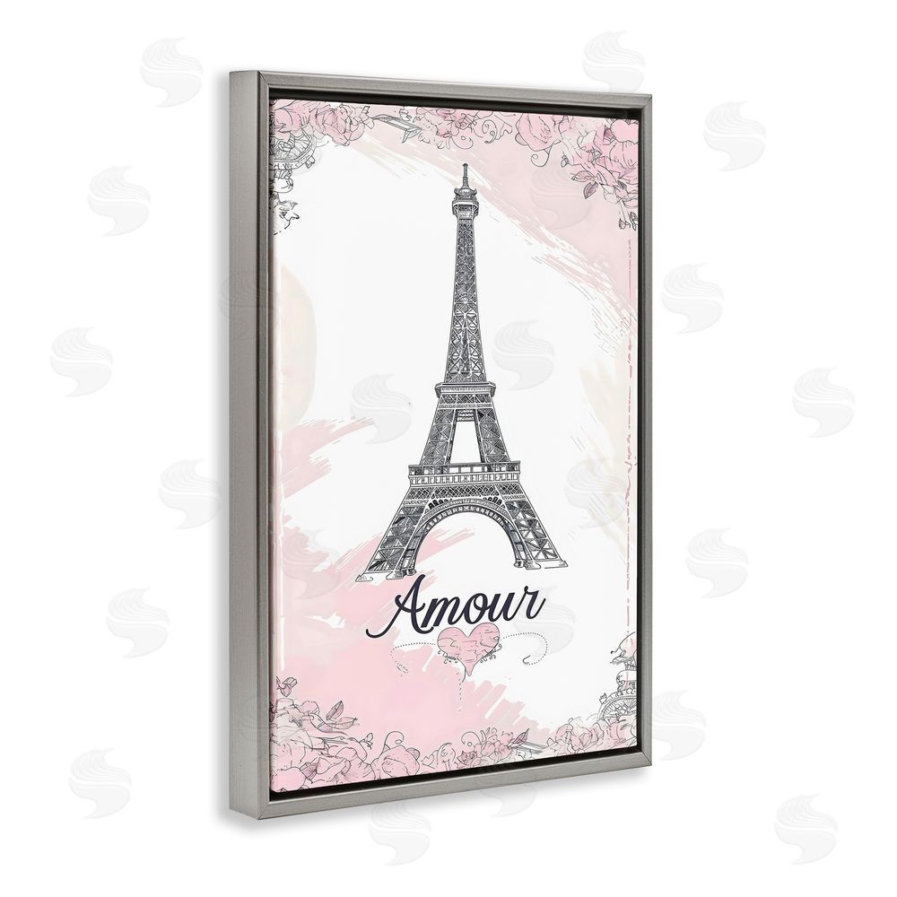 Creative Studio Amour Vintage Eiffel Tower Gray Floating Frame Canvas Wall Art Print