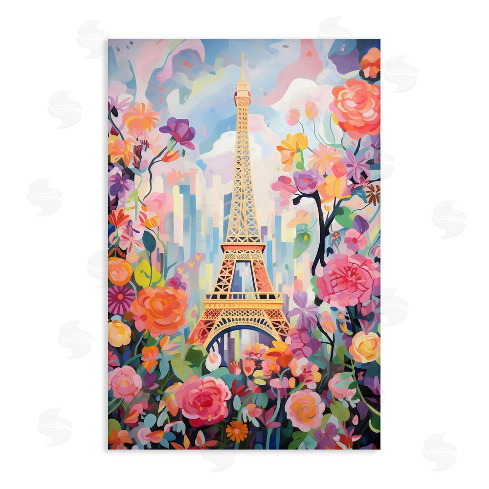 Creative Studio Eiffel Tower Surrounded By Florals Stretched Canvas Wall Art