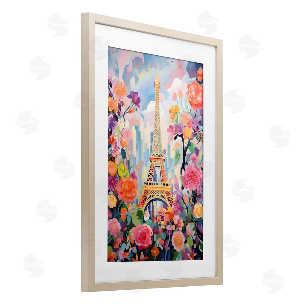 Creative Studio Eiffel Tower Surrounded By Florals Brown Framed Print Under Glass with Mat Wall Art