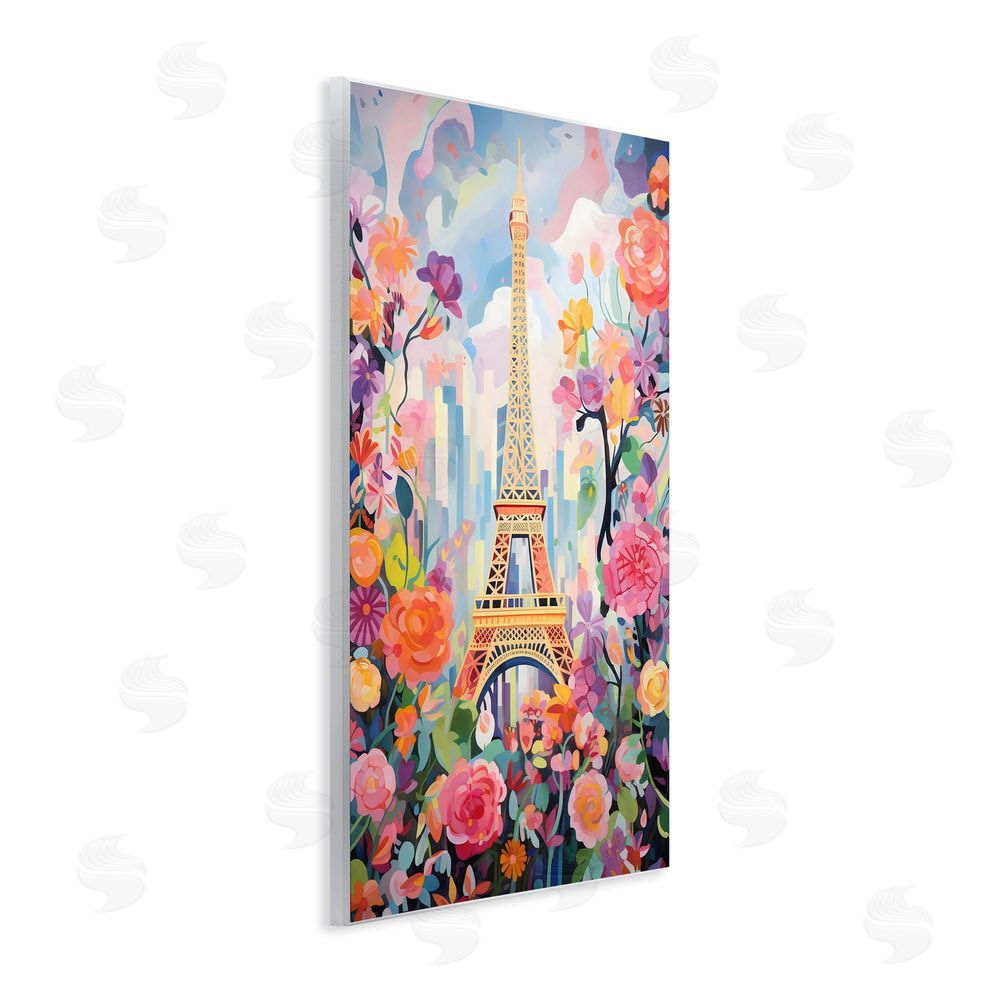 Creative Studio Eiffel Tower Surrounded By Florals Wooden Wall Plaque Art Print