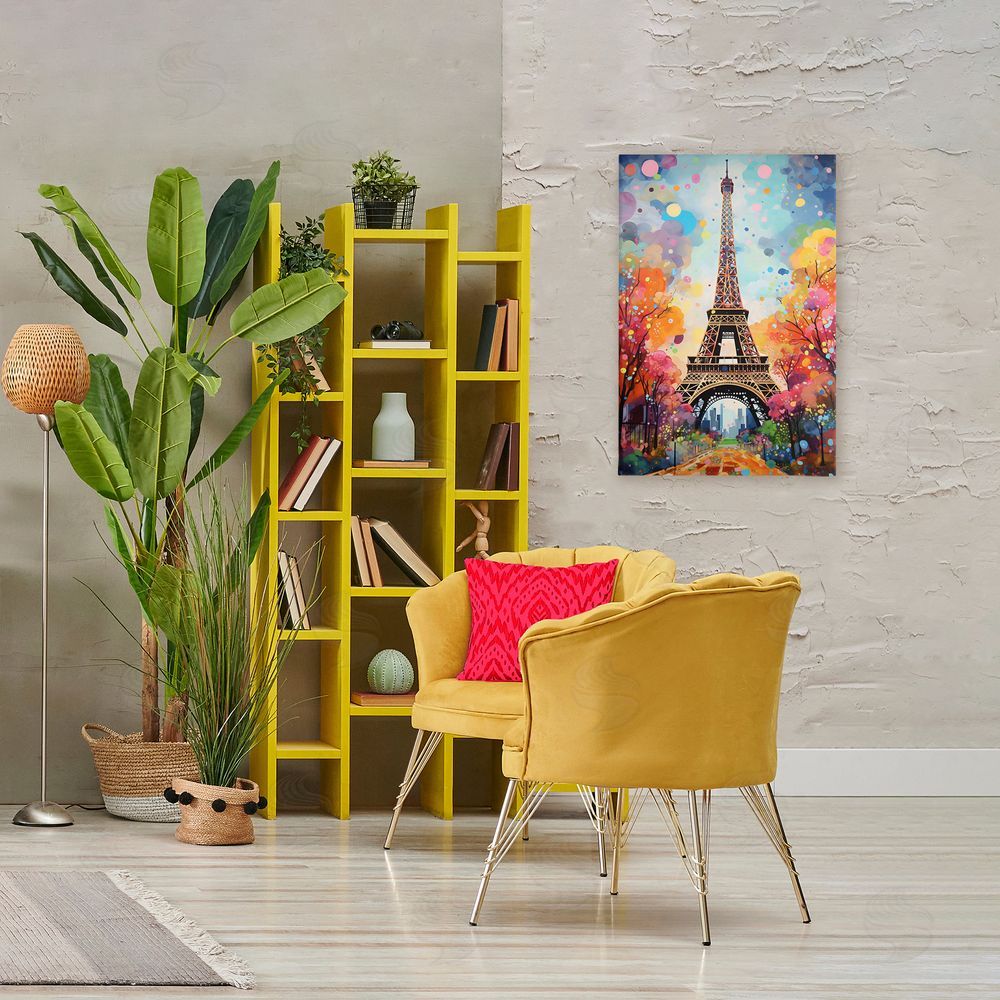 Creative Studio Eiffel Tower with Colorful Trees Stretched Canvas Wall Art in Room