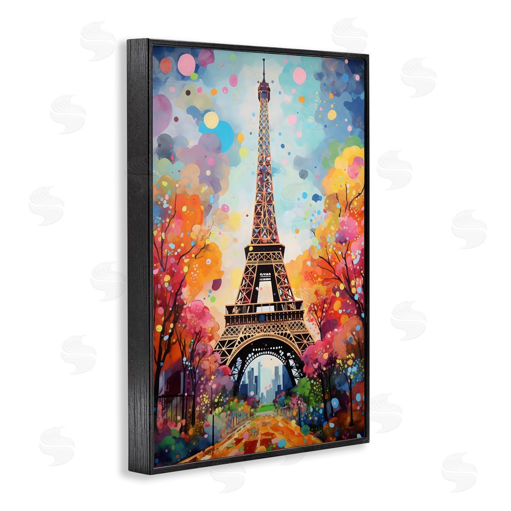 Creative Studio Eiffel Tower with Colorful Trees Blacked Framed Giclee Wall Art Print
