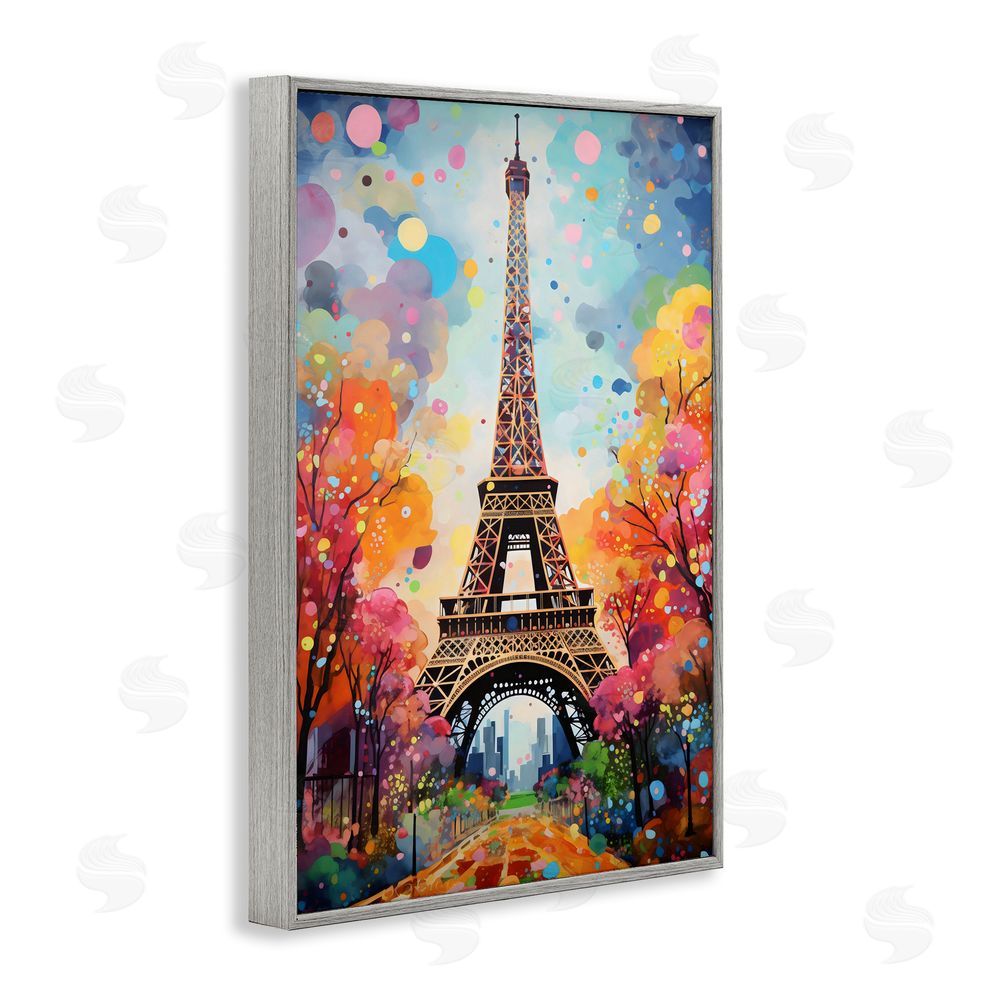 Creative Studio Eiffel Tower with Colorful Trees Gray Framed Giclee Wall Art Print