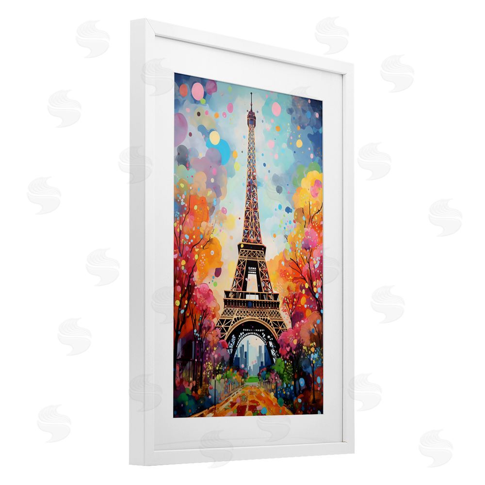 Creative Studio Eiffel Tower with Colorful Trees White Framed Print Under Glass with Mat Wall Art