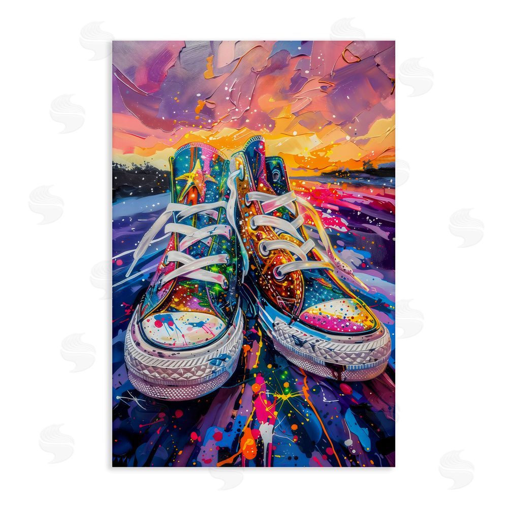 Creative Studio Vibrant Sneakers at Sunset Stretched Canvas Wall Art Print