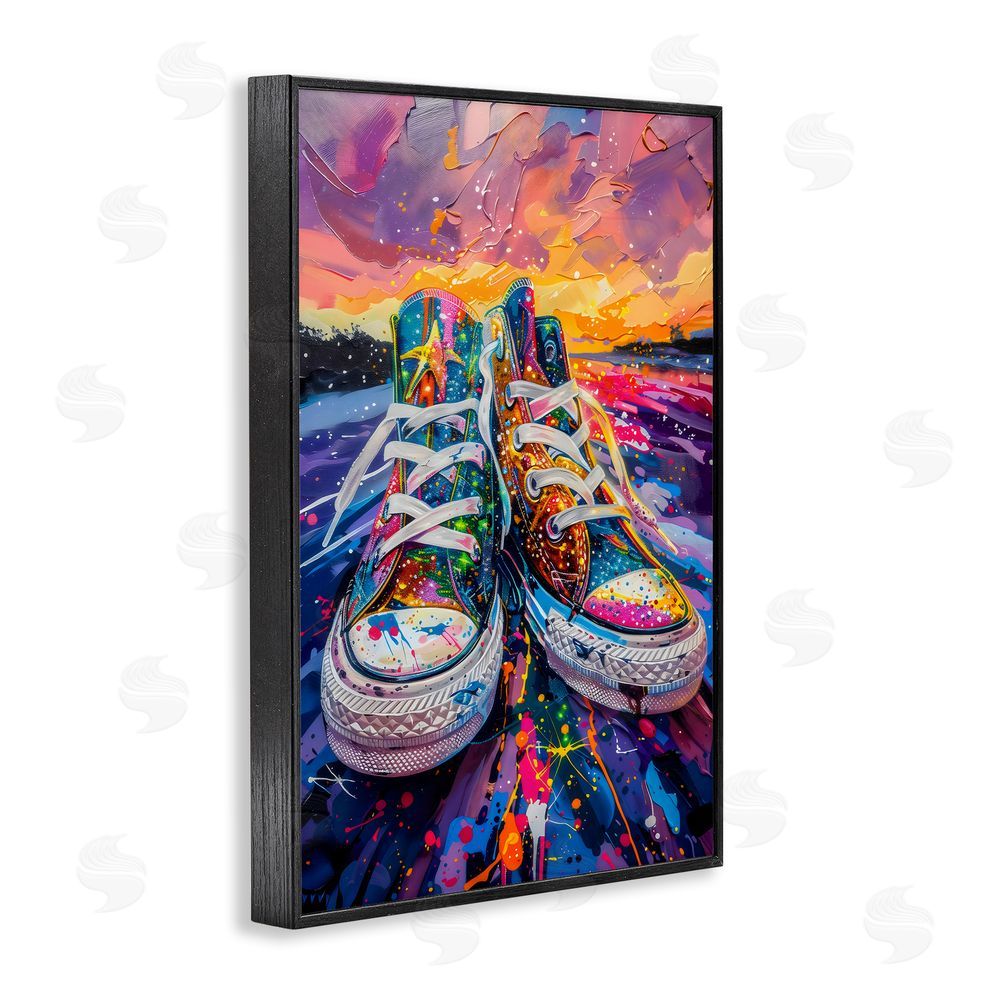 Creative Studio Vibrant Sneakers at Sunset Black Framed Giclee Wall Art Print