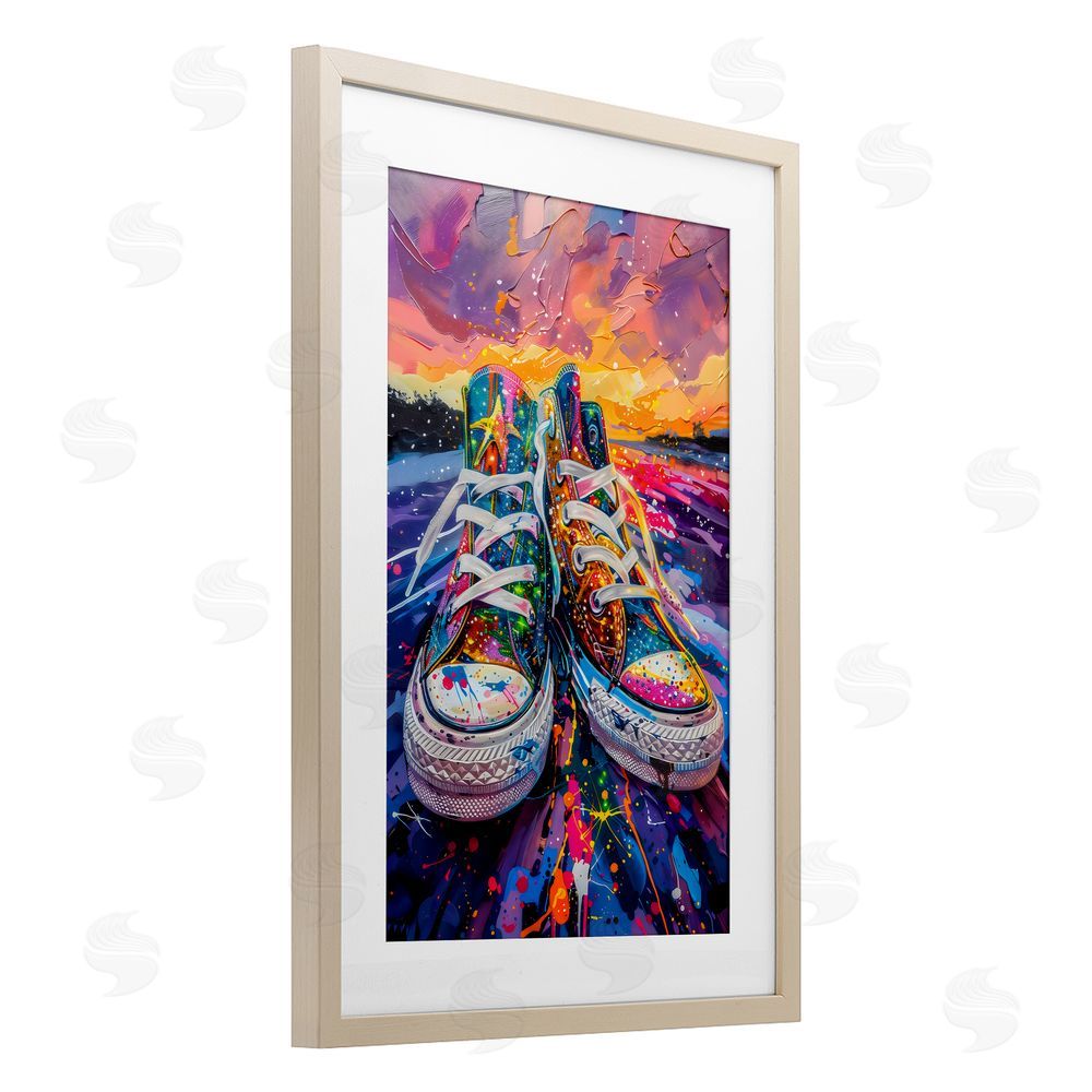 Creative Studio Vibrant Sneakers at Sunset Brown Framed Print Under Glass Wall Art