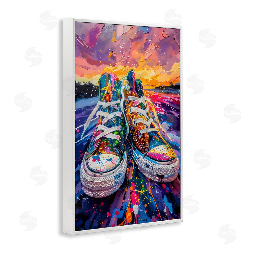 Creative Studio Vibrant Sneakers at Sunset White Framed Giclee Wall Art Print