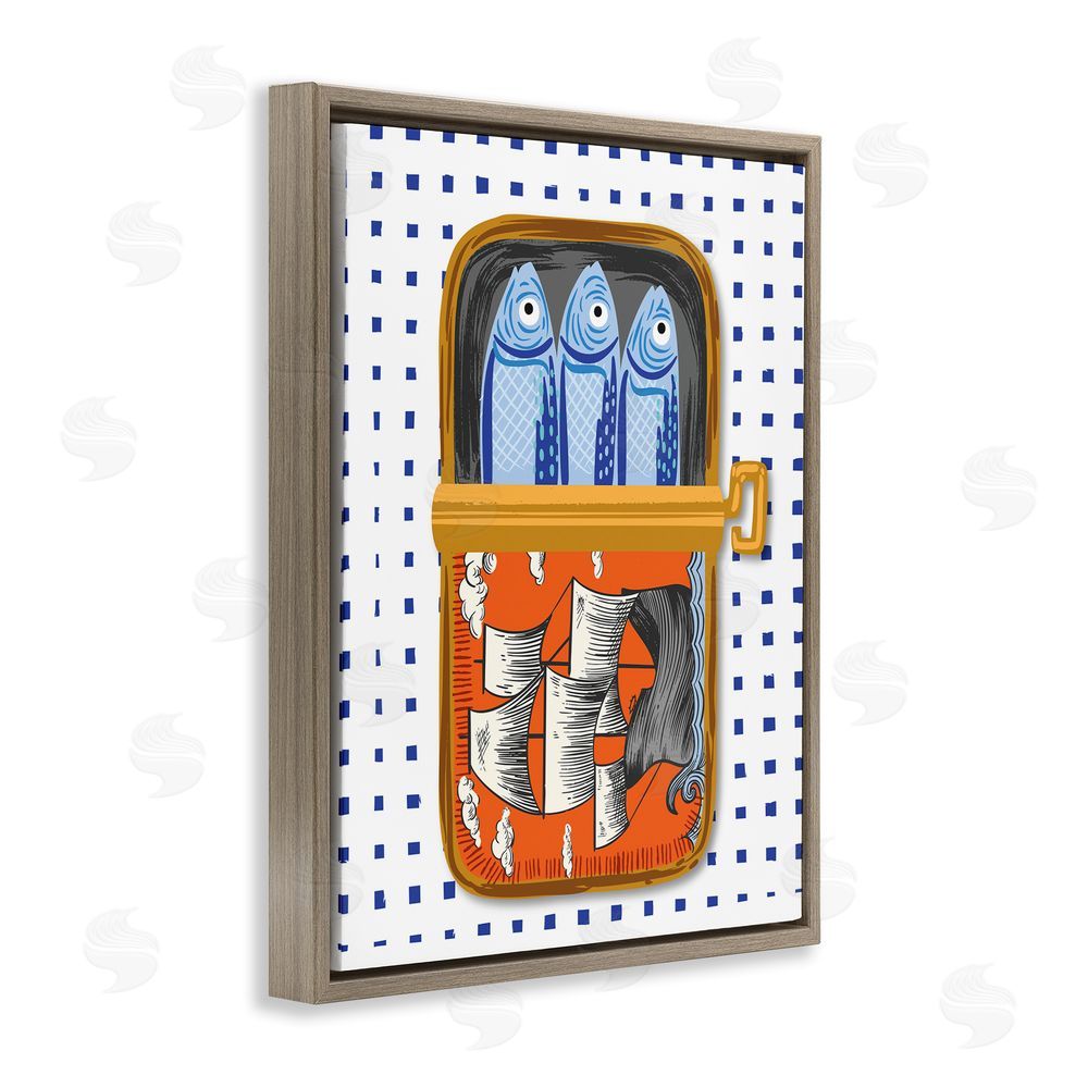 Arrolynn Weiderhold Retro Nautical Sardines Tin Brown Floating Frame Canvas Wall Art Print