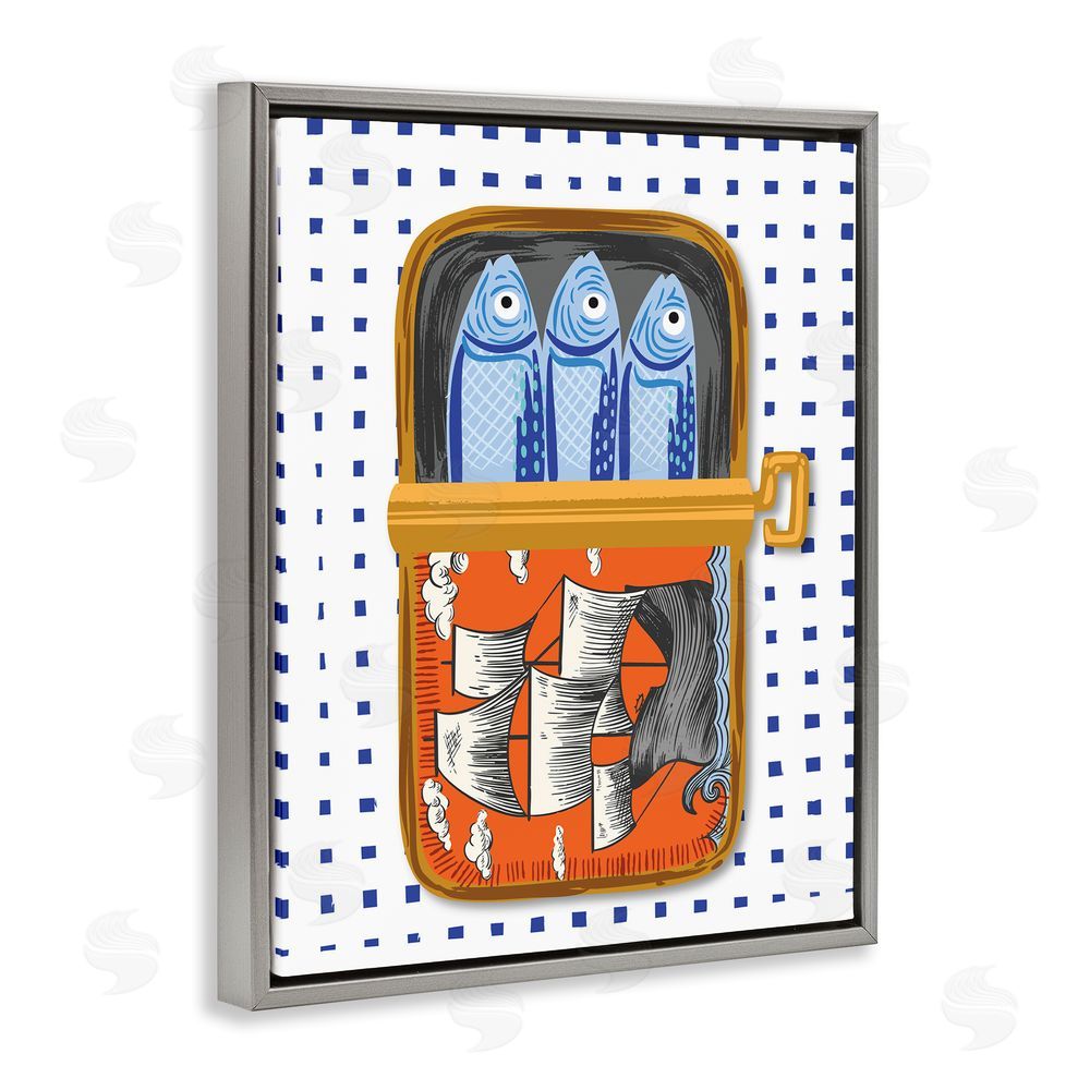 Arrolynn Weiderhold Retro Nautical Sardines Tin Gray Floating Frame Canvas Wall Art Print