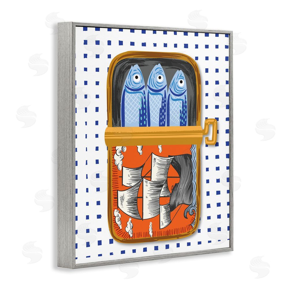 Arrolynn Weiderhold Retro Nautical Sardines Tin Gray Framed Giclee Wall Art Print