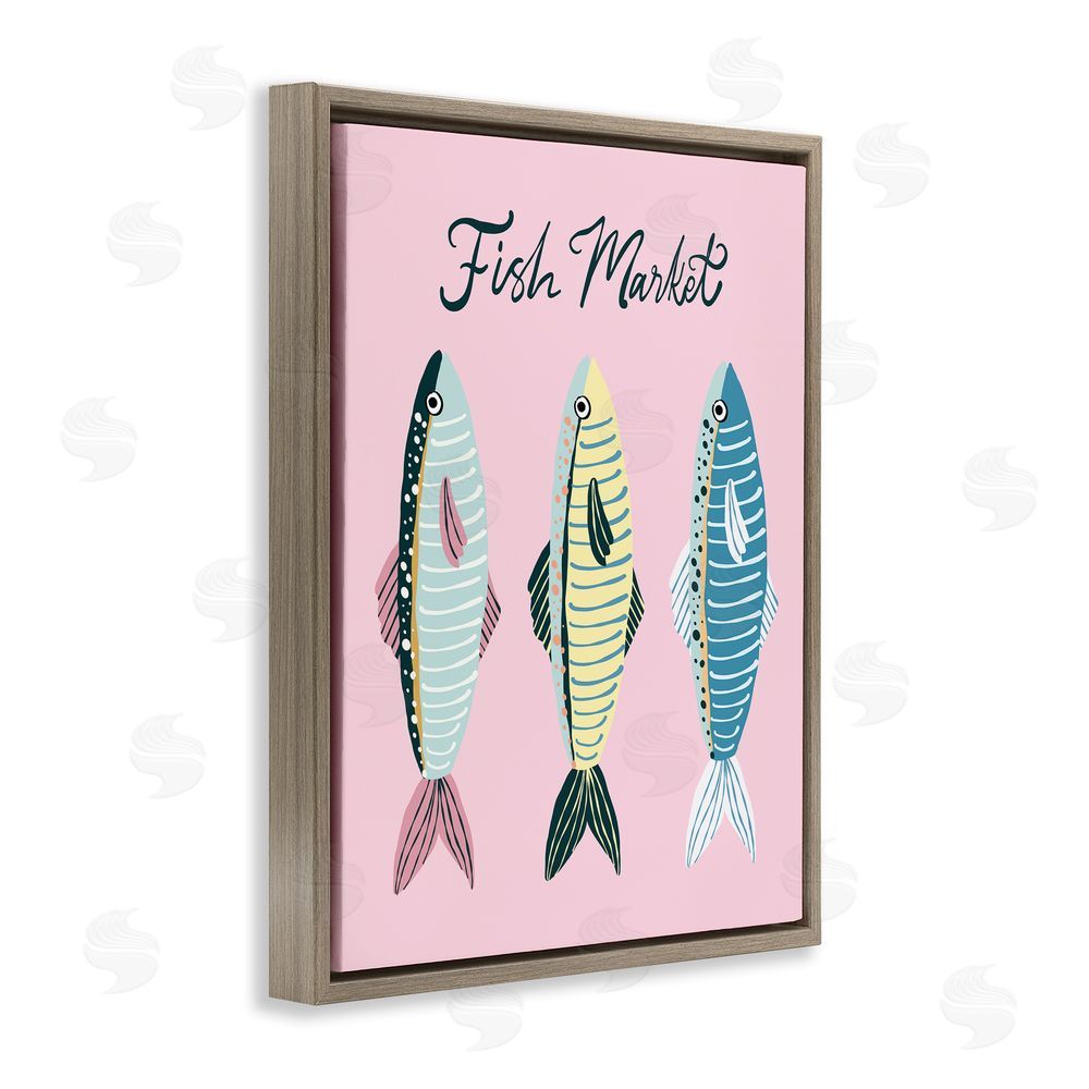 Hey Bre! Creative Studio Quirky Coastal Fish Market Brown Floating Frame Canvas Wall Art Print